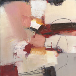 Pink and red abstract oil painting evoking the riotous movement of Spring bursting into bloom.